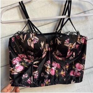 Victorias Secret Very Sexy Black floral bustier corset Top